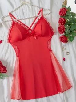 Pyjama noir transparent à volants chic pour nuit de sommeil nuisettes chemises
