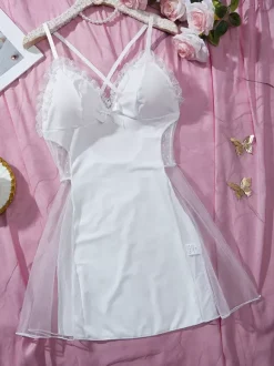 Pyjama noir transparent à volants chic pour nuit de sommeil nuisettes chemises