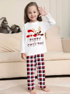 Pyjamas de Noël assortis pour toute la famille à carreaux imprimé rennes et Père Noël collection 2026