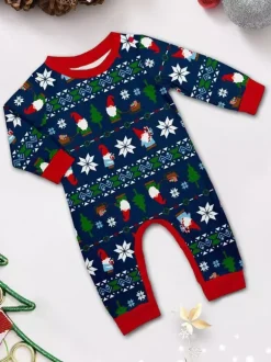 Pyjamas de Noël assortis pour toute la famille imprimés bleu marine foncé et bordures rouges collection 2026