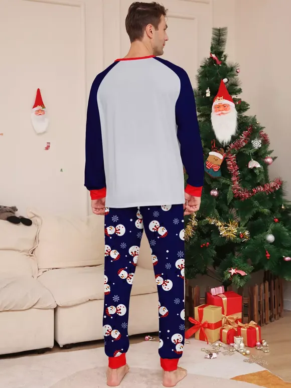 Pyjamas de Noël bleu marine à motif bonhomme de neige et bordure rouge collection 2026