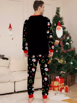 Pyjamas de Noël noirs et rouges pour toute la famille imprimé canne de Noël et Père Noël collection 2026