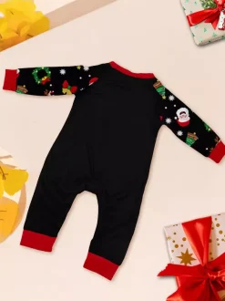 Pyjamas de Noël noirs et rouges pour toute la famille imprimé canne de Noël et Père Noël collection 2026