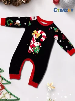 Pyjamas de Noël noirs et rouges pour toute la famille imprimé canne de Noël et Père Noël collection 2026