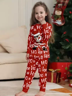 Pyjamas de Noël assortis pour toute la famille imprimé Père Noël rouge « Ho Ho Ho » collection 2026