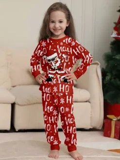 Pyjamas de Noël assortis pour toute la famille imprimé Père Noël rouge « Ho Ho Ho » collection 2026