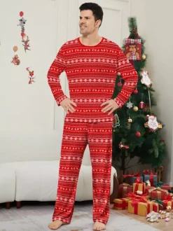 Pyjamas de Noël assortis pour toute la famille motif Fair Isle rouge et blanc collection 2026
