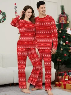 Pyjamas de Noël assortis pour toute la famille motif Fair Isle rouge et blanc collection 2026