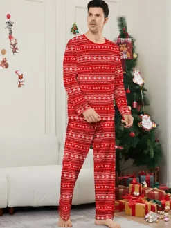 Pyjamas de Noël assortis pour toute la famille motif Fair Isle rouge et blanc collection 2026