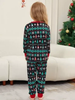 Pyjamas de Noël familiaux Fair Isle noirs et verts 2026