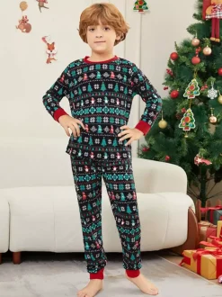 Pyjamas de Noël familiaux Fair Isle noirs et verts 2026