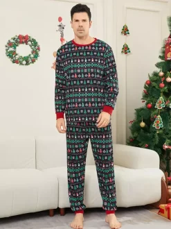 Pyjamas de Noël familiaux Fair Isle noirs et verts 2026