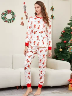 Pyjamas de Noël familiaux imprimés bonhomme en pain d'épice blanc et rouge 2026
