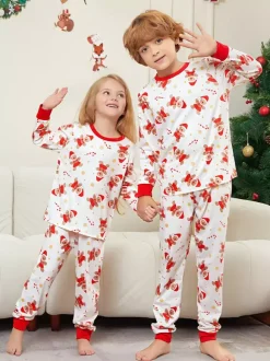 Pyjamas de Noël familiaux imprimés bonhomme en pain d'épice blanc et rouge 2026