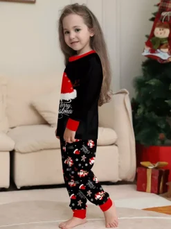 Pyjamas de Noël familiaux 2026 à imprimé pain d'épice et bonnet de Père Noël noir et rouge