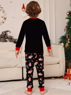 Pyjamas de Noël familiaux 2026 à imprimé pain d'épice et bonnet de Père Noël noir et rouge