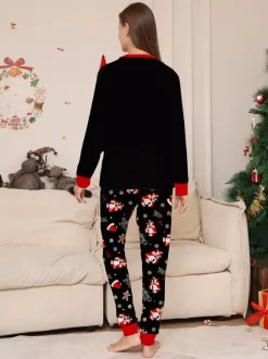 Pyjamas de Noël familiaux 2026 à imprimé pain d'épice et bonnet de Père Noël noir et rouge