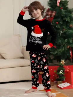 Pyjamas de Noël familiaux 2026 à imprimé pain d'épice et bonnet de Père Noël noir et rouge
