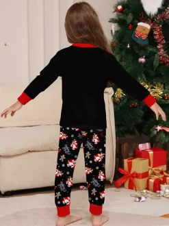 Pyjamas de Noël familiaux 2026 à imprimé pain d'épice et bonnet de Père Noël noir et rouge