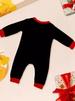 Pyjamas de Noël familiaux 2026 à imprimé pain d'épice et bonnet de Père Noël noir et rouge