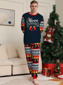 Pyjamas de Noël familiaux à motifs Fair Isle bleu marine rouge et vert collection 2026