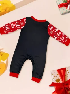 Pyjamas de Noël noirs et rouges pour toute la famille avec haut bonnet de Père Noël et pantalon Ho Ho Ho (collection 2026)