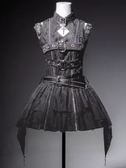 rentrée scolaireRobe gothique Lolita robe JSK élégante et sombre avec dentelle et volants tenue de cosplay