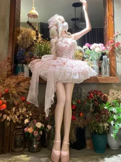 rentrée scolaireRobe Lolita gothique pastel à volants et lacets rose et blanc style romantique robe Hime Lolita