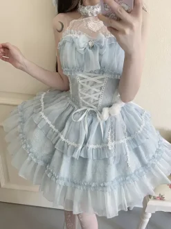 rentrée scolaireRobe Lolita gothique pastel à volants et lacets rose et blanc style romantique robe Hime Lolita