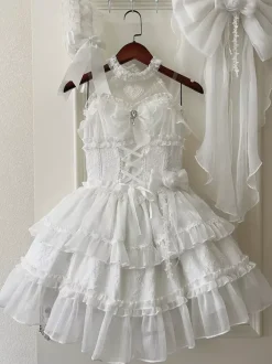 rentrée scolaireRobe Lolita gothique pastel à volants et lacets rose et blanc style romantique robe Hime Lolita