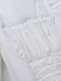 rentrée scolaireRobes Lolita Gothiques Lacets Dentelle Blanc Manches Longues Col Carré