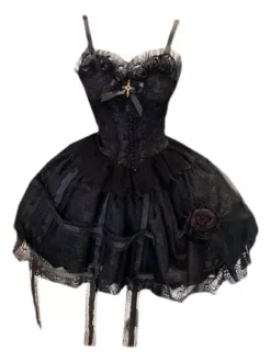 rentrée scolaireGothique Lolita Robes Dentelle Sans Manches Noir Lolita Gothique