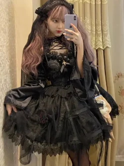 rentrée scolaireGothique Lolita Robes Dentelle Sans Manches Noir Lolita Gothique