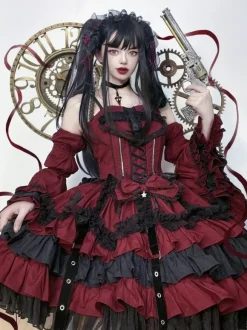 rentrée scolaireRobe Lolita gothique à volants en dentelle Tokisaki Kurumi