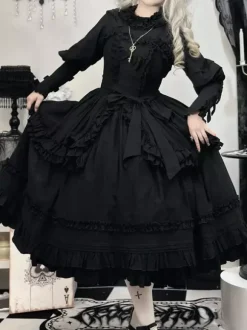 rentrée scolaireRobes gothiques Lolita à volants et n艙uds Noir Noir