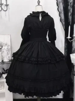rentrée scolaireRobes gothiques Lolita à volants et n艙uds Noir Noir