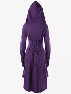 Robe à capuche pour femme style Renaissance à lacets style vintage haut et bas longue style médiéval gothique