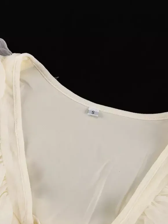 Robe à volants abricot mini-robe à col en V et manches longues pour femmes 2026