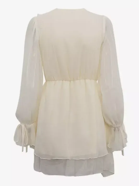 Robe à volants abricot mini-robe à col en V et manches longues pour femmes 2026