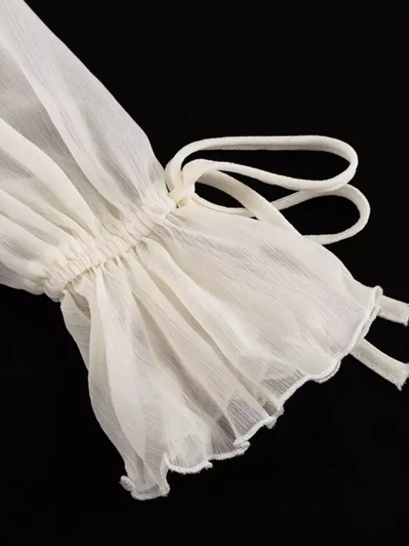 Robe à volants abricot mini-robe à col en V et manches longues pour femmes 2026
