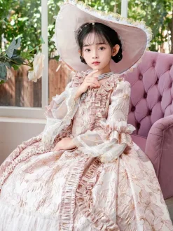 Robe à volants rose rétro victorienne rococo pour fille
