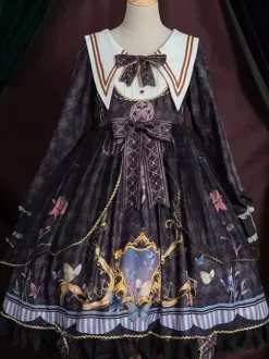 Robe académique Lolita OP bleu manches longues dentelle volante Douce Lolita robe Chic