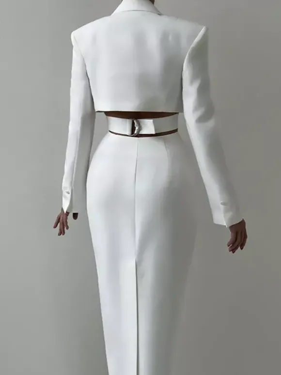 Robe blazer découpée à manches longues robe mi-longue de printemps pour femmes 2026