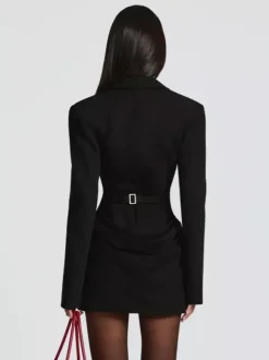 Robe blazer mini moulante à manches longues froncées et revers cranté pour femme 2026