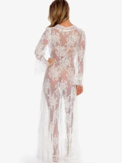 Robe Bohème Longue Femme avec Manches Longues Coupe Cintrée Unicolore