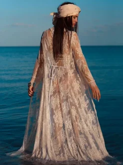Robe Bohème Longue Femme avec Manches Longues Coupe Cintrée Unicolore