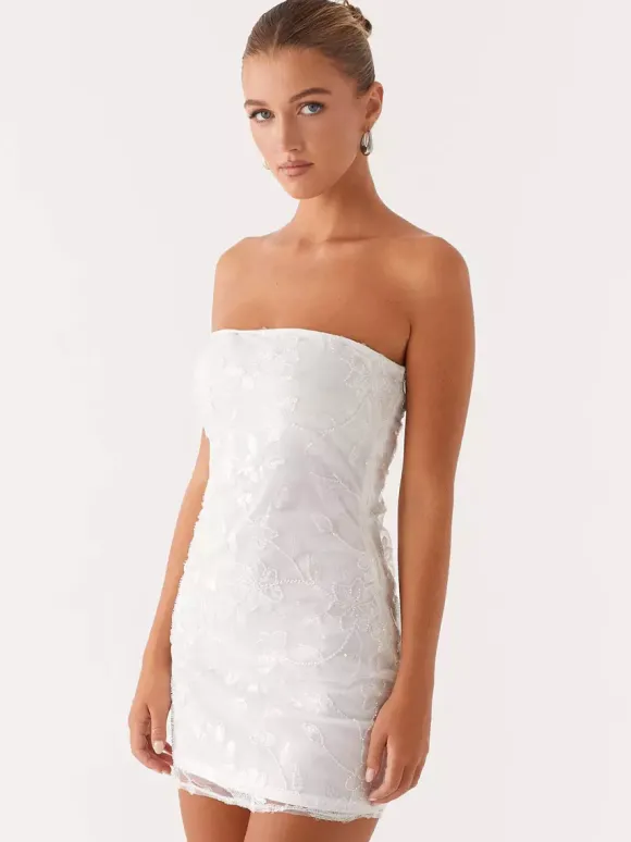 Robe bustier mini à sequins et fleurs pour femme - Robe tube élégante et moulante - Idéale pour une soirée cocktail estivale 2026