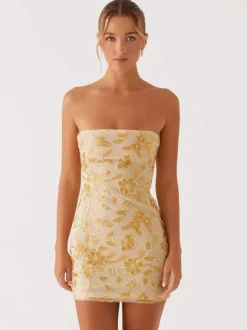 Robe bustier mini à sequins et fleurs pour femme - Robe tube élégante et moulante - Idéale pour une soirée cocktail estivale 2026