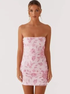 Robe bustier mini à sequins et fleurs pour femme - Robe tube élégante et moulante - Idéale pour une soirée cocktail estivale 2026