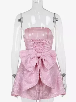 Robe bustier rose pâle à fleurs avec n艙ud papillon mini-robe trapèze pour fête d'anniversaire pour femme 2026